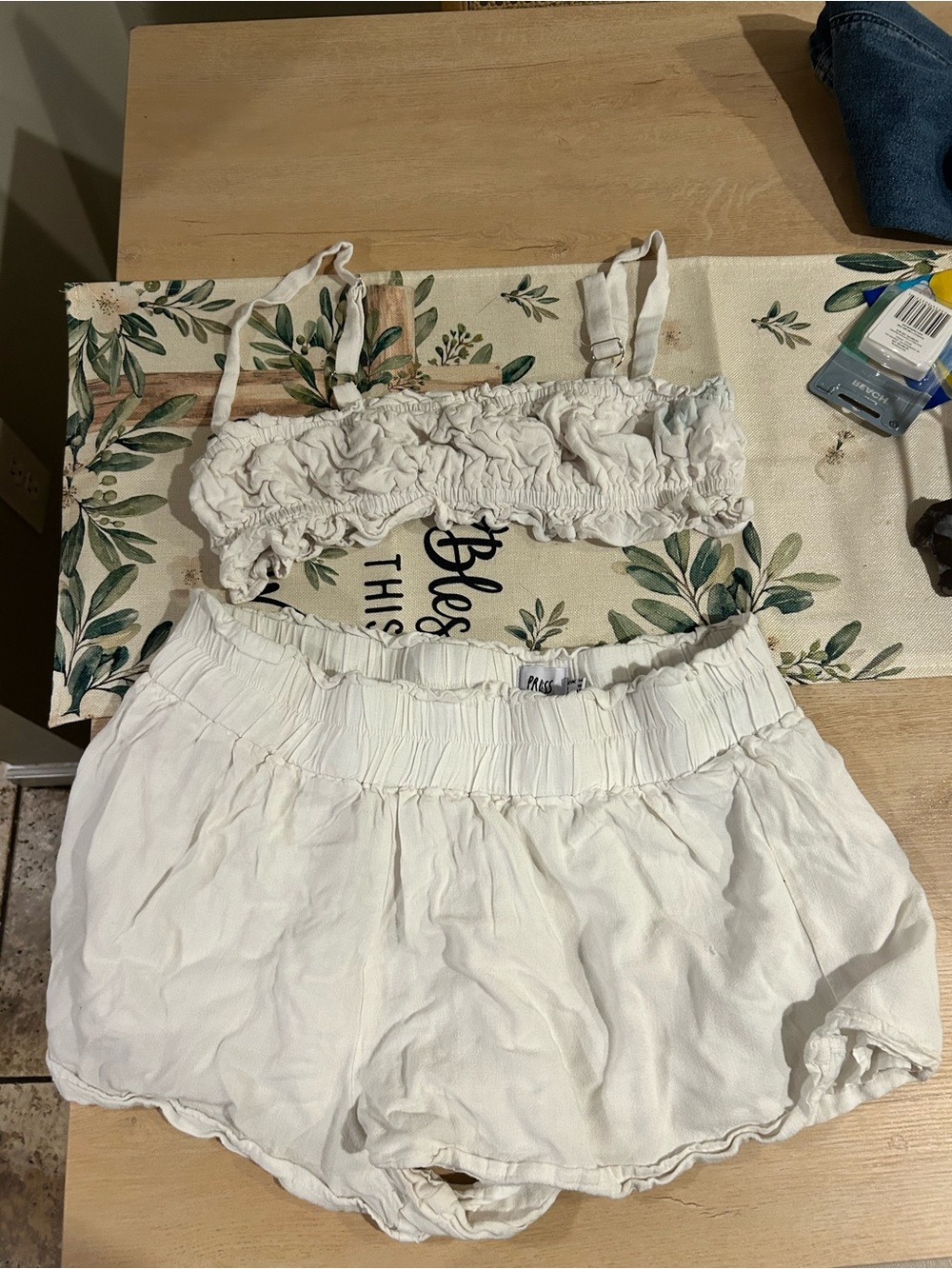 White Smocked Crop Top and Elastic Waist Shorts Set